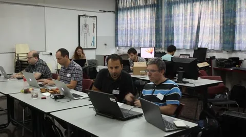 Computer programmers during hackathon Stock Footage 50914724