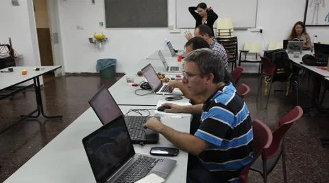 Computer programmers during hackathon Stock Footage 50914906