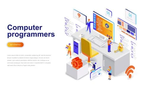 Computer programmers modern flat design isometric concept. Stock Illustration