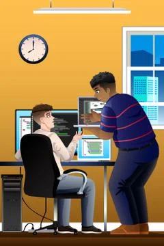 Computer Programmers Working in the Office Stock Illustration