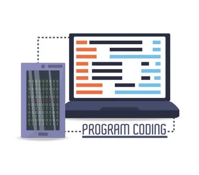 Computer with programmig coding on screen Stock Illustration
