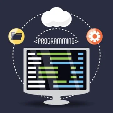 Computer with programmig coding on screen Stock Illustration