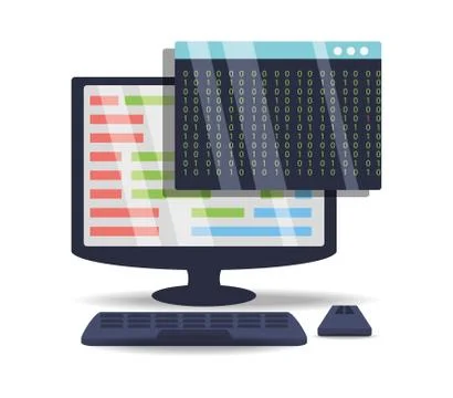 Computer with programmig coding on screen Stock Illustration