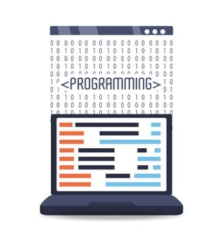 Computer with programmig coding on screen Stock Illustration