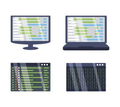 Computer with programmig coding on screen Stock Illustration