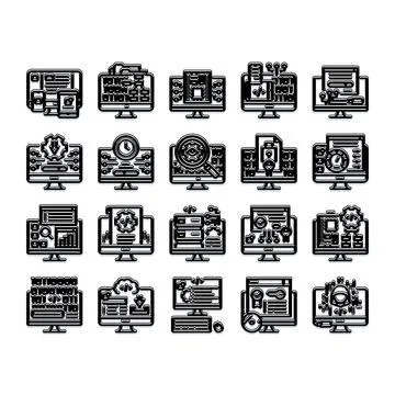 Computer programming and software development line icons set イラスト素材