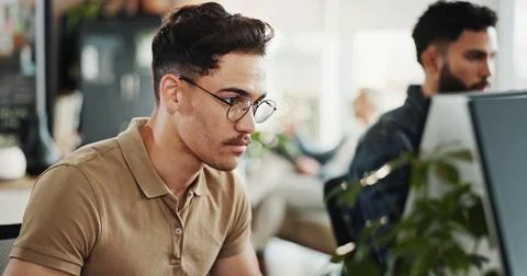 Computer, programming and web design with man in creative workplace for coding Foto stock