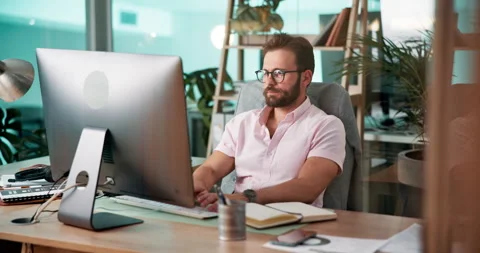 Computer, programming and web development with man coding software in office for Stock Footage 306492871