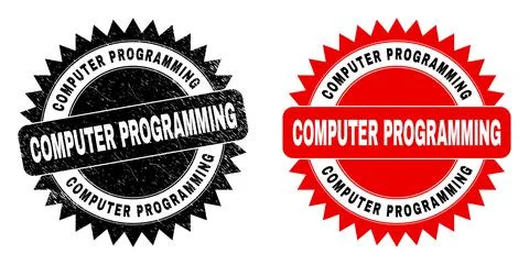 COMPUTER PROGRAMMING Black Rosette Stamp with Corroded Style イラスト素材