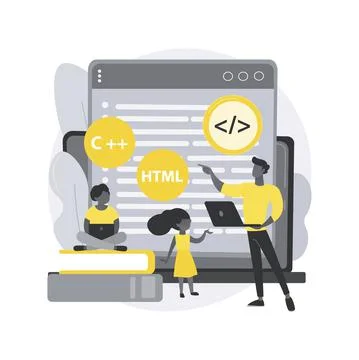 Computer programming camp abstract concept vector illustration. Stock Illustration