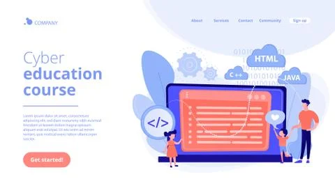 Computer programming camp concept landing page. Stock Illustration