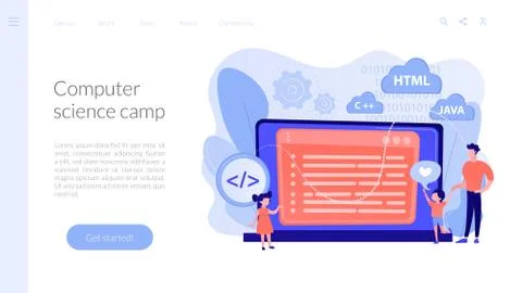 Computer programming camp concept landing page. Stock Illustration