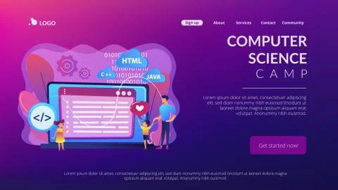 Computer programming camp concept landing page. 스톡 일러스트
