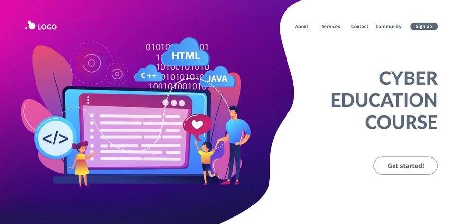 Computer programming camp concept landing page. Stock Illustration