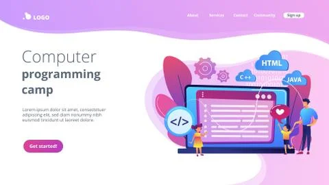 Computer programming camp concept landing page. 스톡 일러스트