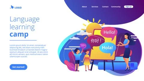 Computer programming camp concept landing page. Stock Illustration