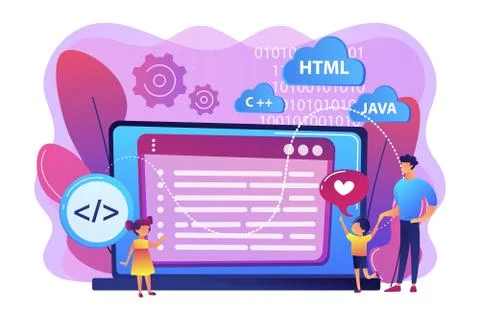 Computer programming camp concept vector illustration. Stock Illustration