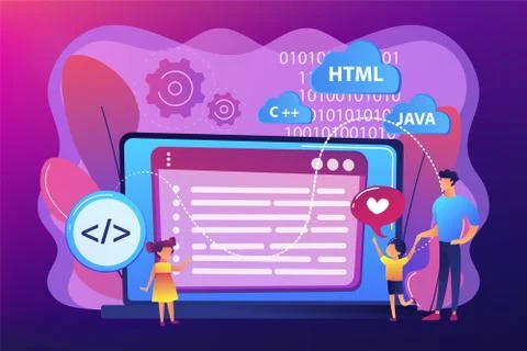 Computer programming camp concept vector illustration. Stock Illustration