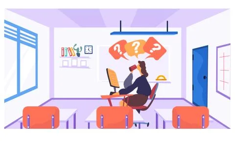 A computer programming class. The teacher sits and drinks coffee during the Stock Illustration