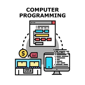 Computer programming code development process controlling business Illustration
