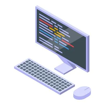 Computer programming code displaying on screen with keyboard and mouse isom.. Stock Illustration