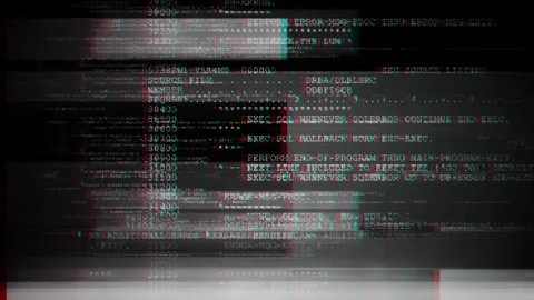 Computer programming code with glitch effect for corrupted database technol.. Stock Footage 242841837