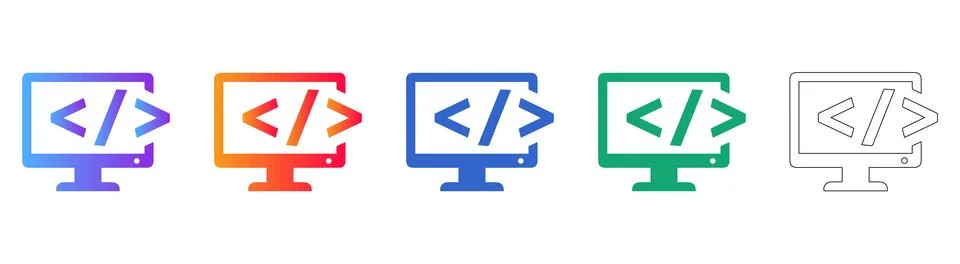 Computer Programming Code Screen Icons Stock Illustration