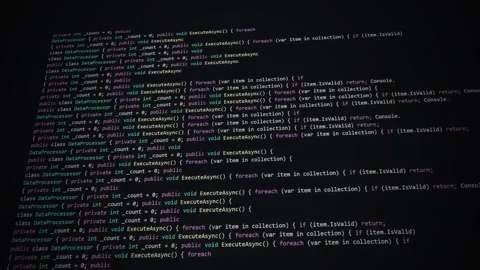 Computer programming code scrolling on a black screen Stock Footage 340940206
