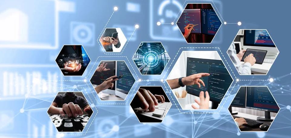 Computer programming, coding and AI artificial intelligence NLP data development Stock Photos