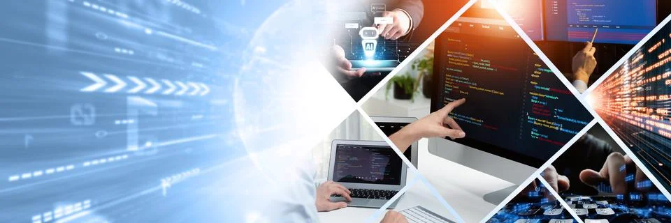 Computer programming, coding and AI artificial intelligence NLP data development Stock Photos