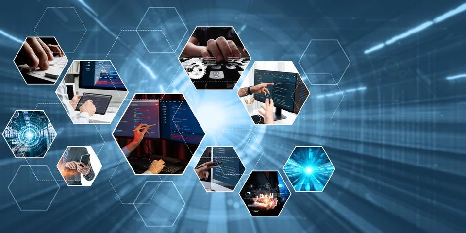 Computer programming, coding and AI artificial intelligence NLP data development Foto stock