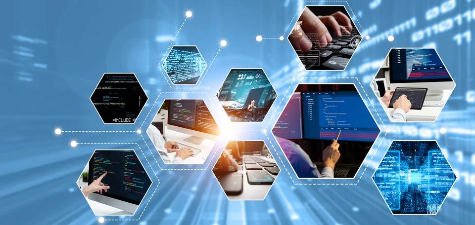 Computer programming, coding and AI artificial intelligence NLP data development Stock Photos