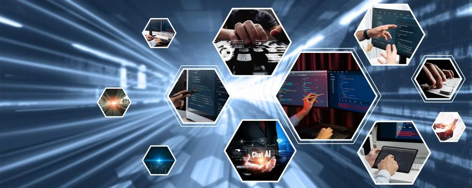 Computer programming, coding and AI artificial intelligence NLP data development Stock Photos