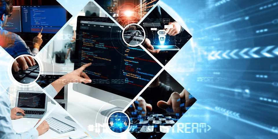 Computer programming, coding and AI artificial intelligence NLP data development Stock Photos