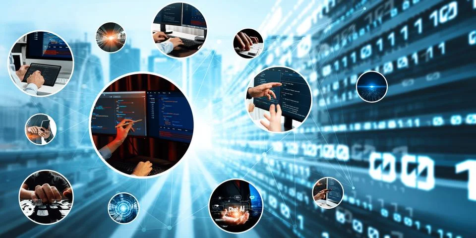 Computer programming, coding and AI artificial intelligence NLP data development Stockfoto's