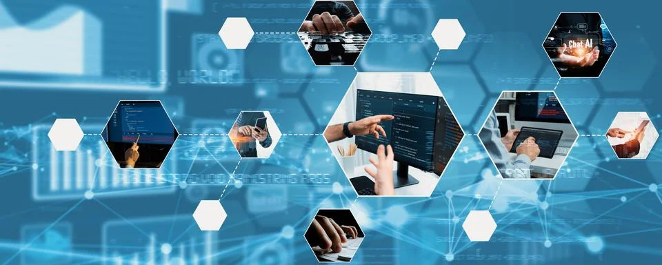 Computer programming, coding and AI artificial intelligence NLP data development Foto stock