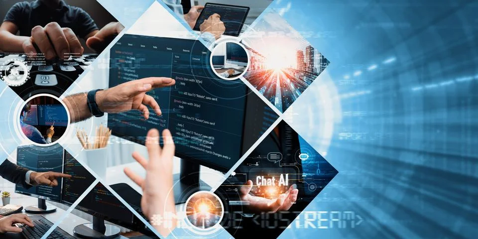 Computer programming, coding and AI artificial intelligence NLP data development Stock Photos