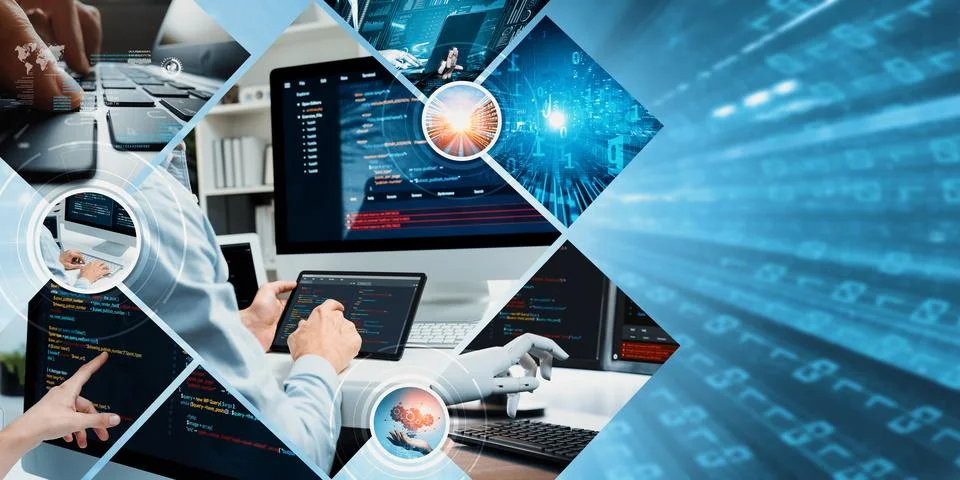 Computer programming, coding and AI artificial intelligence NLP data development Stock Photos