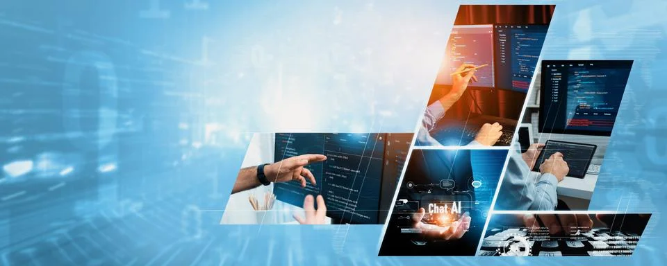 Computer programming, coding and AI artificial intelligence NLP data development Stock Photos