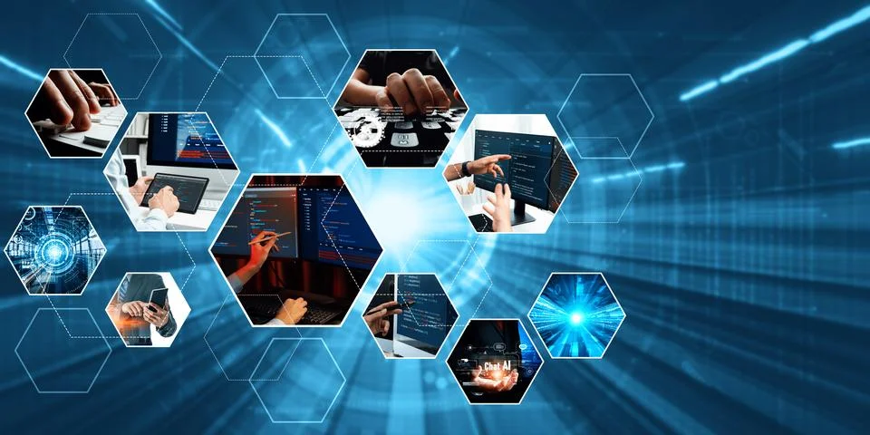 Computer programming, coding and AI artificial intelligence NLP data development Foto stock