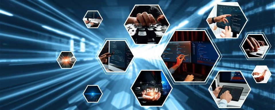 Computer programming, coding and AI artificial intelligence NLP data development Stock Photos