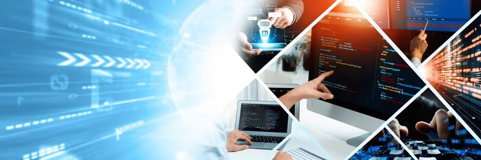 Computer programming, coding and AI artificial intelligence NLP data development Stock Photos