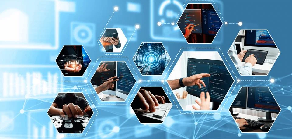 Computer programming, coding and AI artificial intelligence NLP data development Stock Photos