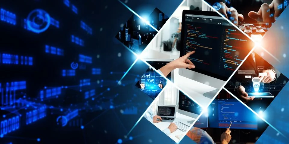 Computer programming, coding and AI artificial intelligence NLP data development Stock Photos