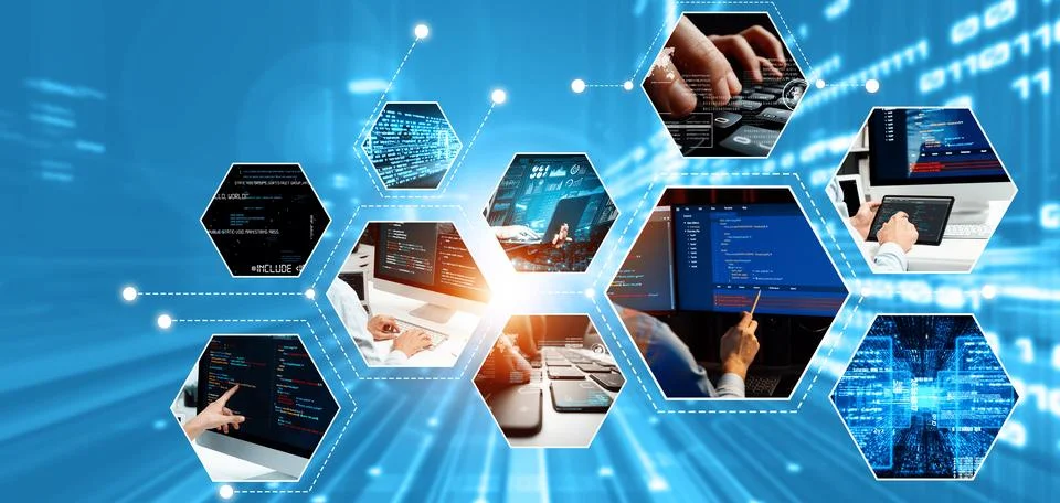 Computer programming, coding and AI artificial intelligence NLP data development Stock Photos