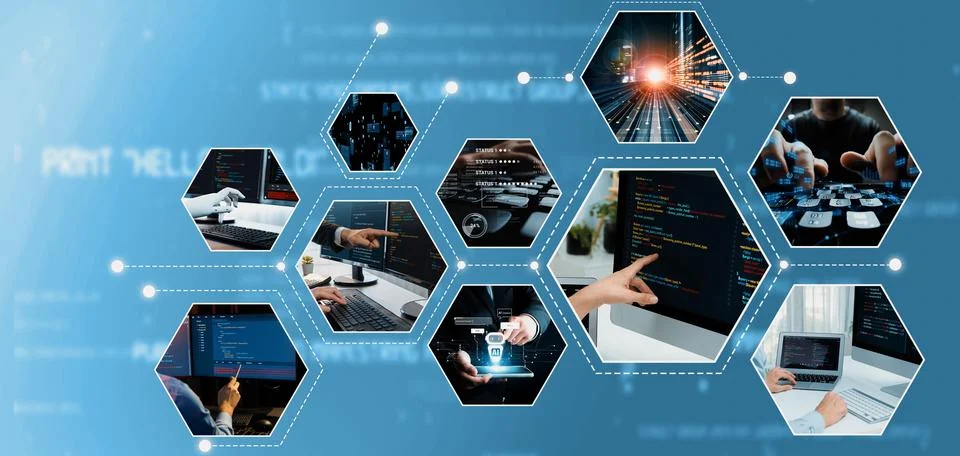 Computer programming, coding and AI artificial intelligence NLP data development Stock Photos