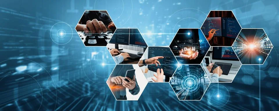 Computer programming, coding and AI artificial intelligence NLP data development Stockfoto's