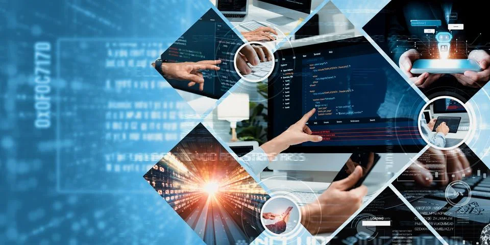 Computer programming, coding and AI artificial intelligence NLP data development Stock Photos