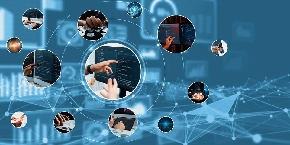 Computer programming, coding and AI artificial intelligence NLP data development Stock Photos