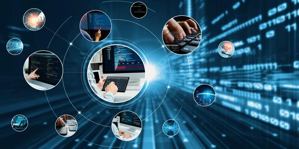 Computer programming, coding and AI artificial intelligence NLP data development Foto stock